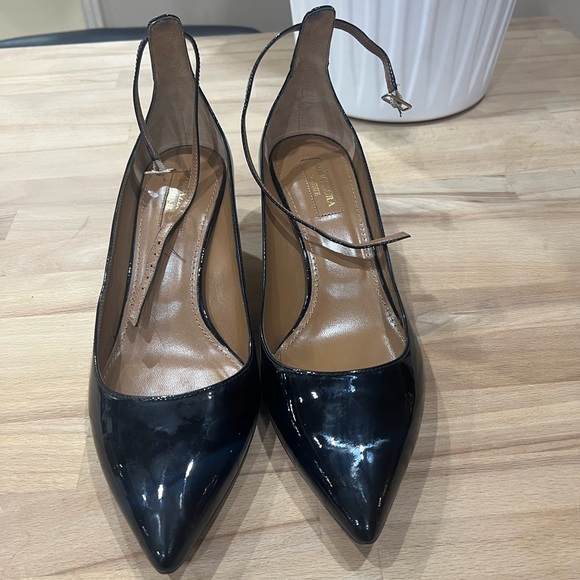 Aquazzura Kisha 45mm Patent Leather Ankle-Wrap Pump size 37.5/US 7 - Picture 1 of 9